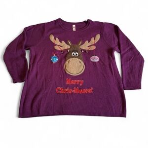 Merry Chris-Moose Purple Ugly Christmas Sweater - Plus Size 3X (22W/24W)